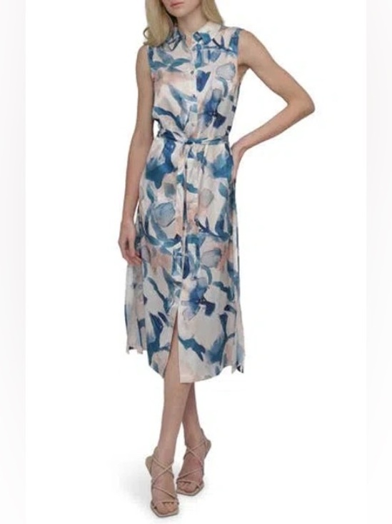 Dkny Dresses & Skirts - NWT DKNY Sleeveless Collared Button Front Midi Shirtdress Dress In Spring Navy